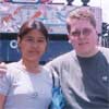 Vangie and Me in Front of a Jeep (notice the Indian's Banner in my hand?